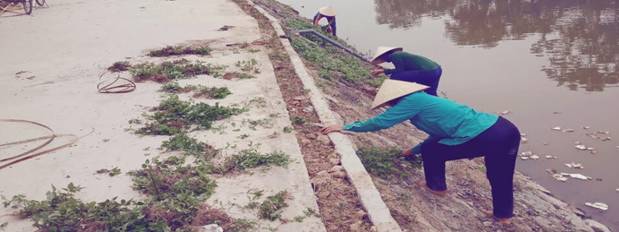 Hội viên nông dân xã Thiệu Trung tham gia vệ sinh sông Nhà Lê